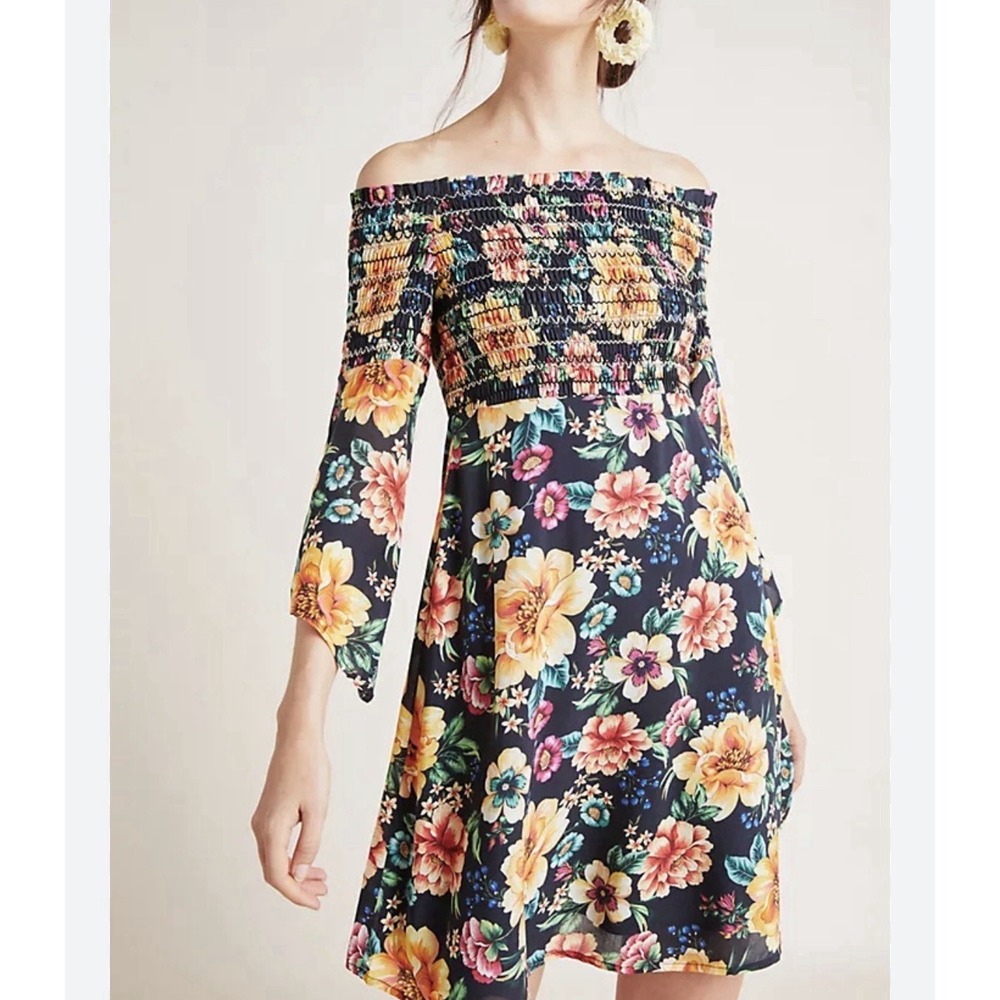 Farm Rio Sasha Floral Print Off Shoulder Dress Small S